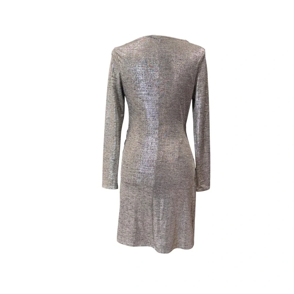 Lulus Metallic Ruched Mini Dress Womens M Gold Excellent Long Sleeve Party